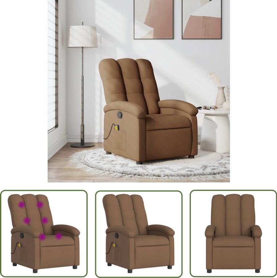 The Living Store Massagestoel verstelbaar stof bruin Verstelbare Massagestoel Relaxstoel Ergonomische Stoel Lounge Stoel