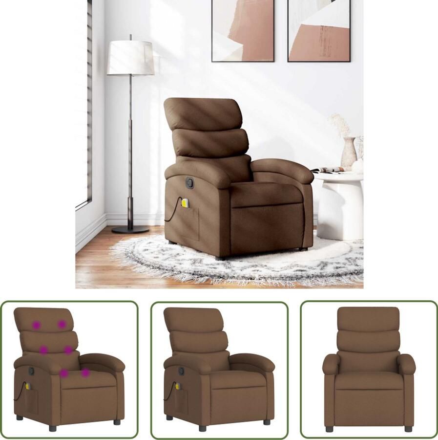 The Living Store Massagestoel verstelbaar stof bruin Massagestoel Relaxstoel Lounge Stoel Ergonomische Stoel Elektrische Massage