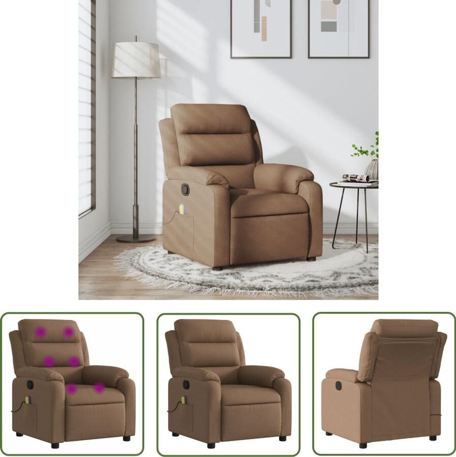 VidaXL Massagestoel verstelbaar stof bruin Massagestoel Relaxstoel Lounge Stoel Elektrische Massage Wellness