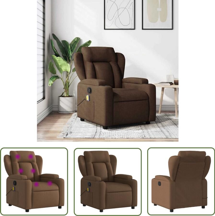 The Living Store Massagestoel verstelbaar stof bruin Massagestoel Verstelbare Stoel Relaxstoel Lounge Stoel Ergonomische Stoel
