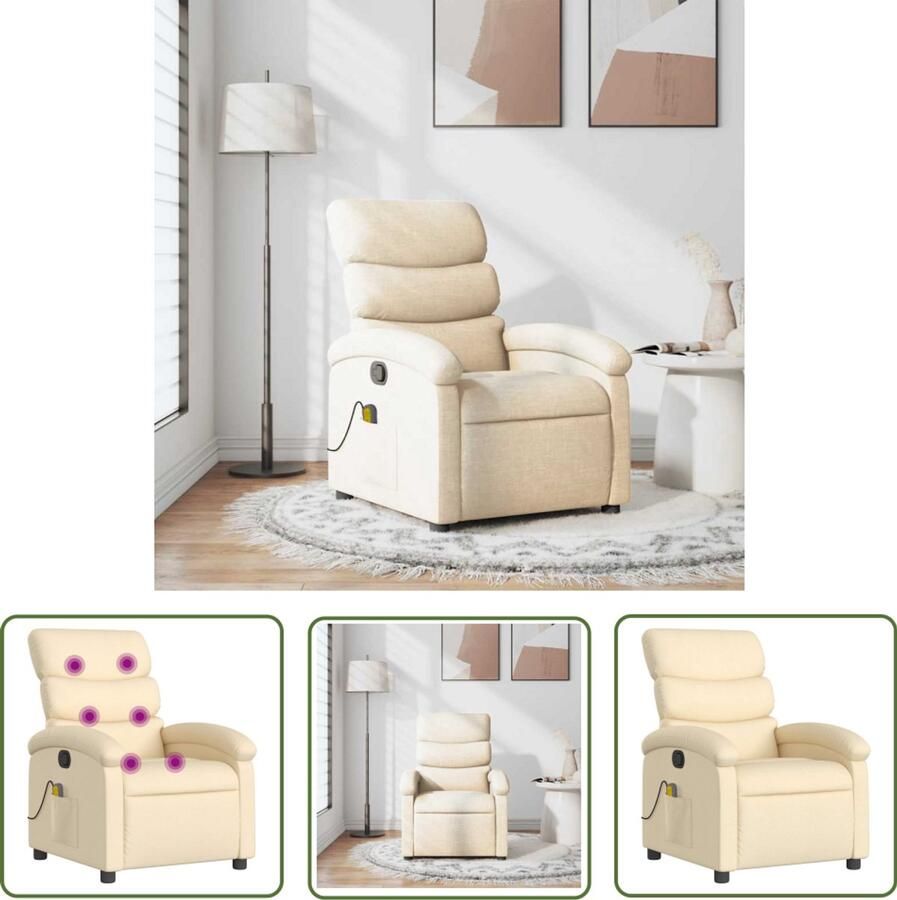 VidaXL Massagestoel verstelbaar stof crèmekleurig Massagestoel Relaxstoel Elektrische Massage Wellness Ergonomische Stoel