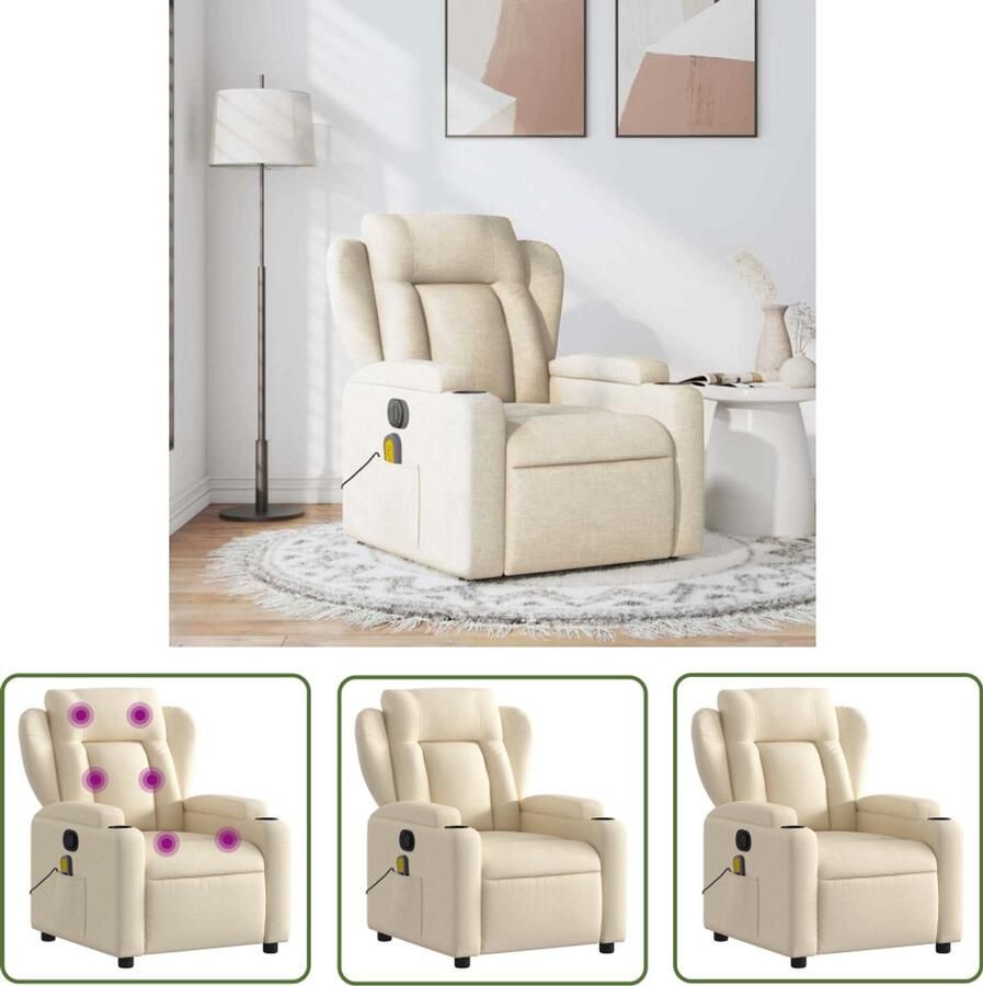 The Living Store Massagestoel verstelbaar stof crèmekleurig Massagestoel Lounge Stoel Relaxstoel Elektrische Massage Verstelbare Stoel - Foto 4