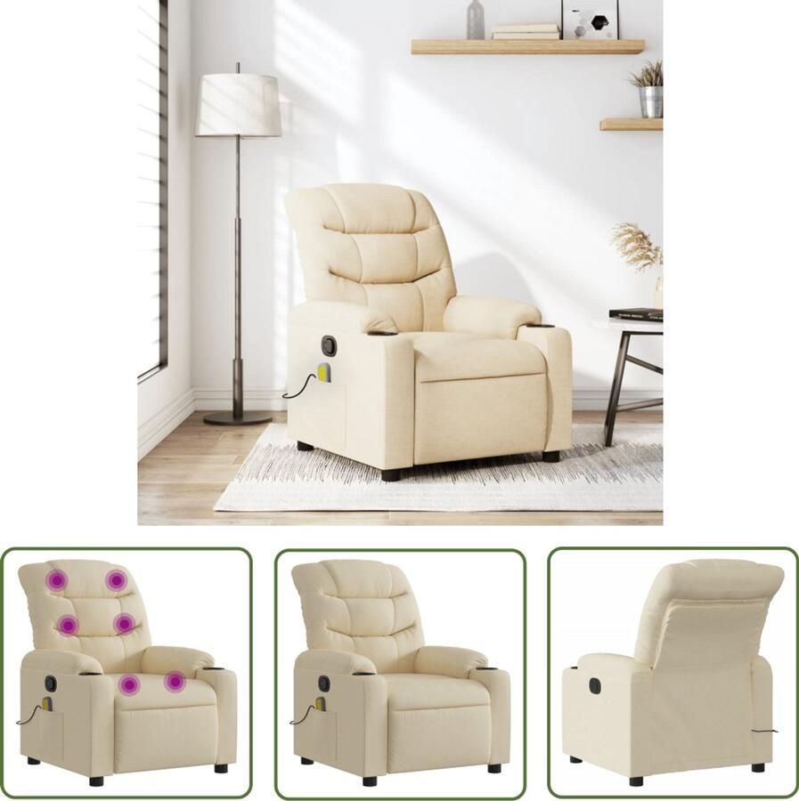 The Living Store Massagestoel verstelbaar stof crèmekleurig Massagestoel Lounge Stoel Relaxstoel Elektrische Massage Verstelbare Stoel - Foto 2