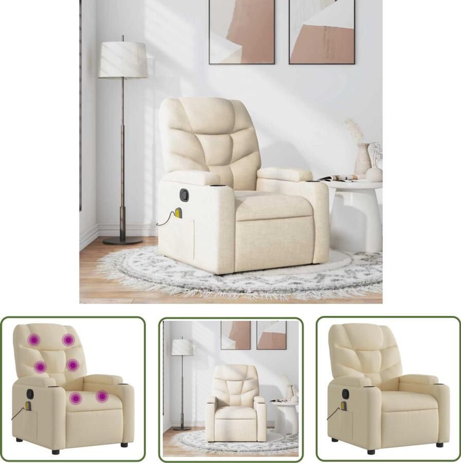VidaXL Relaxstoel Massagestoel verstelbaar stof crèmekleurig Loungestoel Elektrische Massage Wellnessstoelen