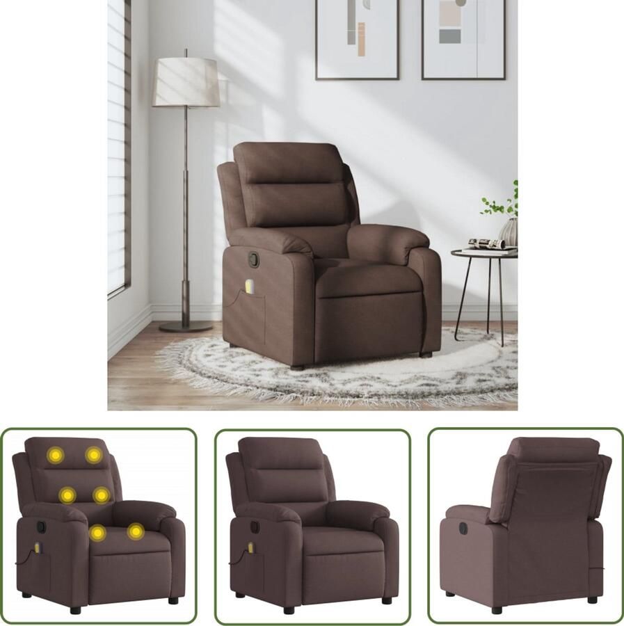 The Living Store Massagestoel verstelbaar stof donkerbruin Massagestoel Relaxstoel Ergonomische Stoel Lounge Stoel Lederlook