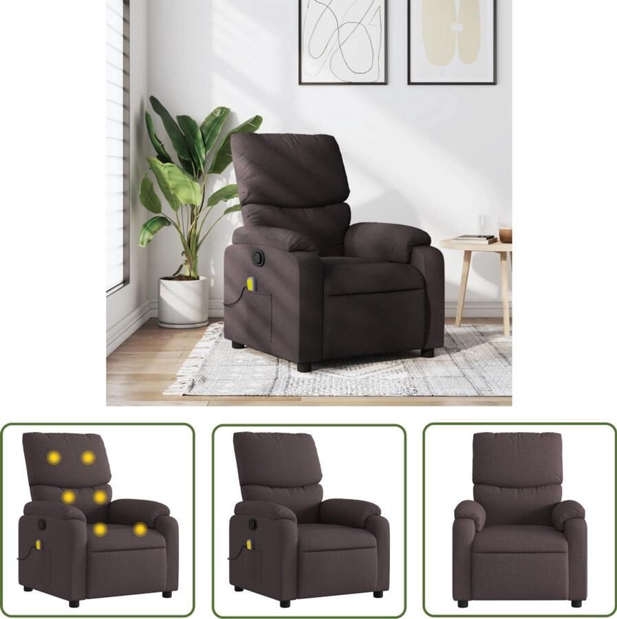 The Living Store Massagestoel verstelbaar stof donkerbruin Massagestoel Relaxstoel Loungestoel Elektrische Massage Ergonomische Stoel