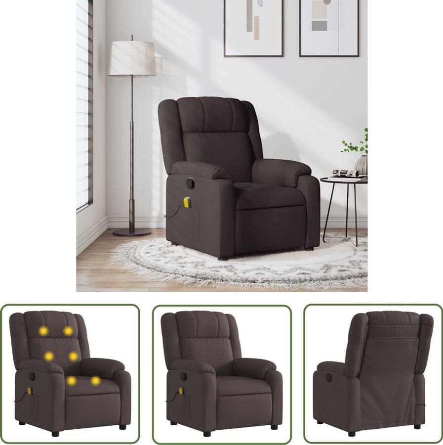 The Living Store Massagestoel verstelbaar stof donkerbruin Massagestoel Relaxstoel Loungestoel Lederlook Ergonomisch