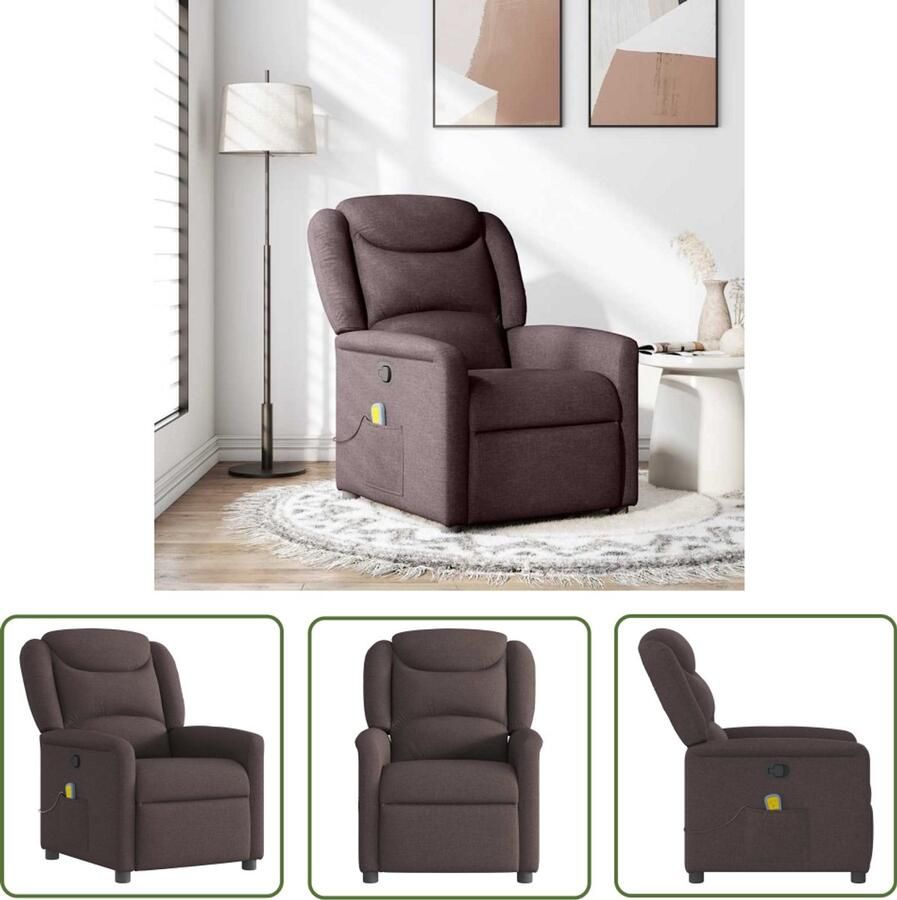 VidaXL Relaxstoel Massagestoel verstelbaar stof donkerbruin Loungestoel Elektrische Massage Massagefauteuil