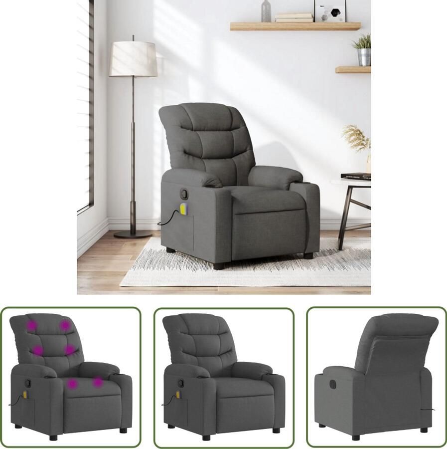 The Living Store Massagestoel verstelbaar stof donkergrijs Massagestoel Ergonomische Stoel Relaxstoel Lounge Stoel Elektrische Massage