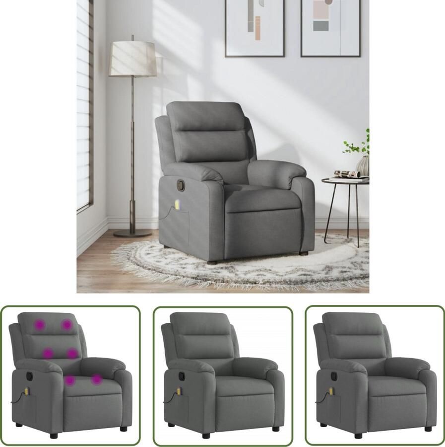 The Living Store Massagestoel verstelbaar stof donkergrijs Massagestoel Loungestoel Relaxstoel Elektrische Massage Ergonomische Stoel - Foto 2