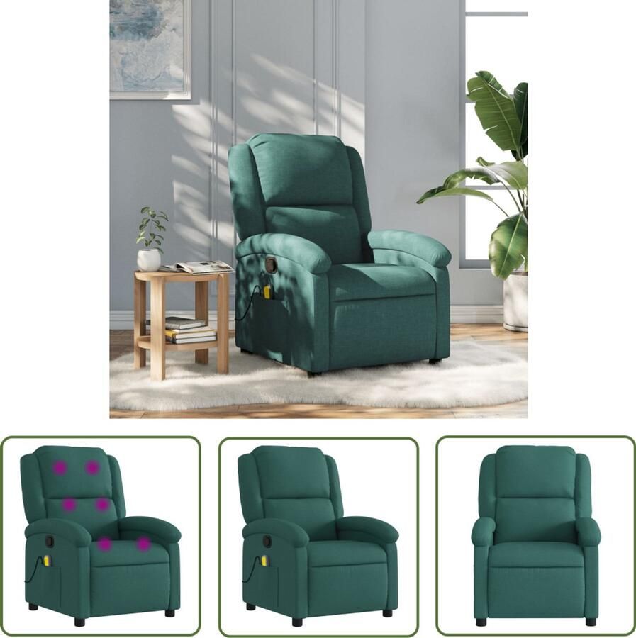 The Living Store Massagestoel verstelbaar stof donkergroen Massagestoel Relaxstoel Lounge Stoel Elektrische Massage Functie