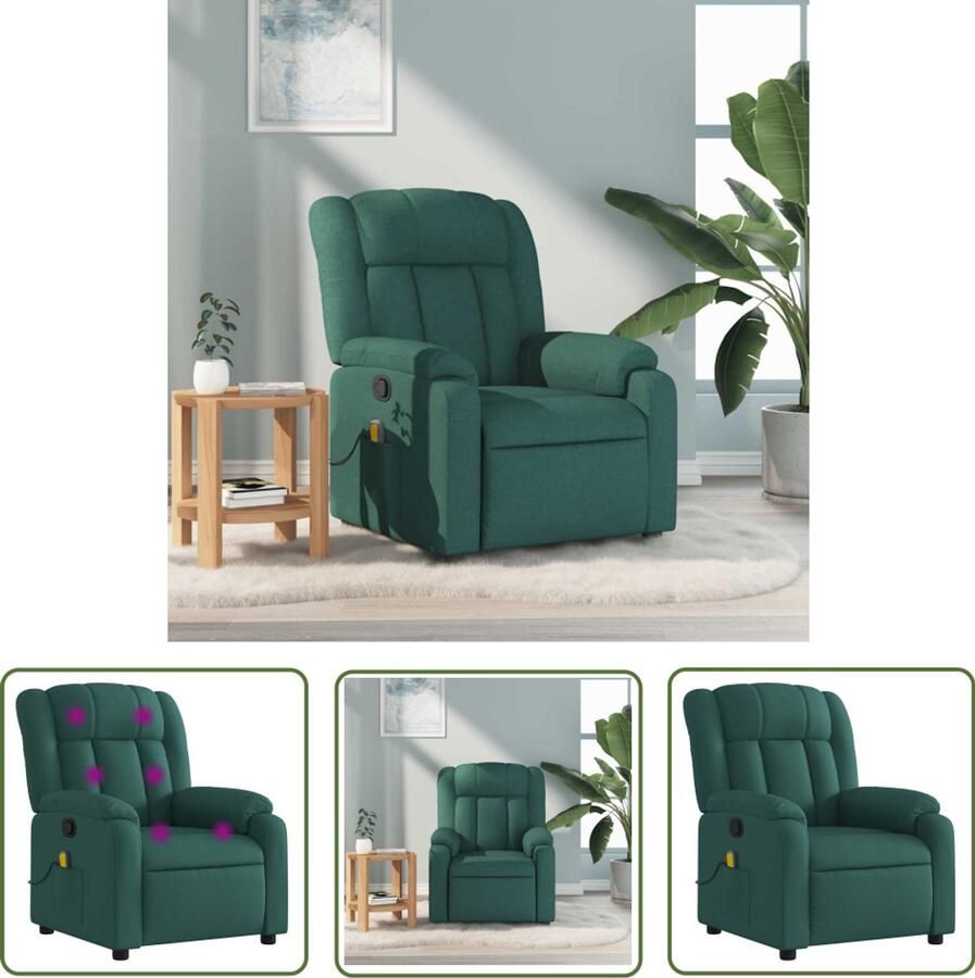 The Living Store Massagestoel verstelbaar stof donkergroen Massagestoel Lounge Stoel Relaxstoel Ergonomische Stoel Elektrische Massage