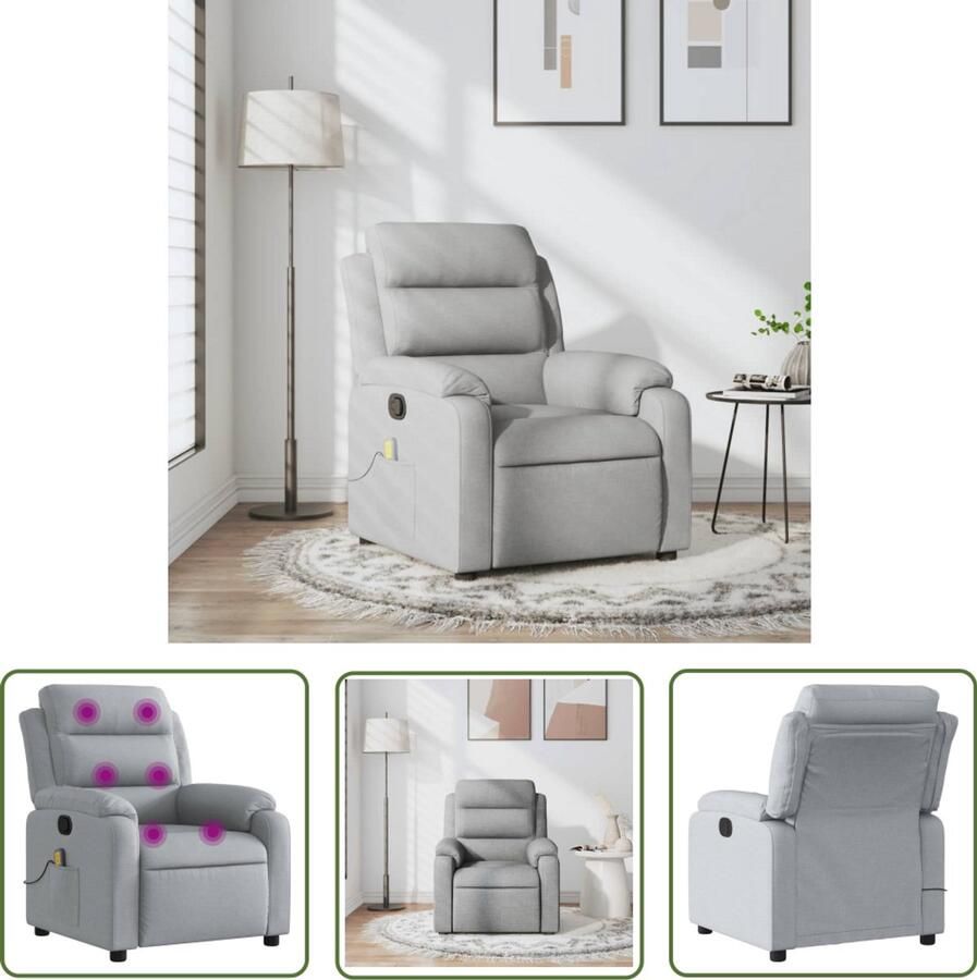 The Living Store Massagestoel verstelbaar stof lichtgrijs Massagestoel Lounge Stoel Relaxstoel Elektrische Massage Wellness - Foto 2