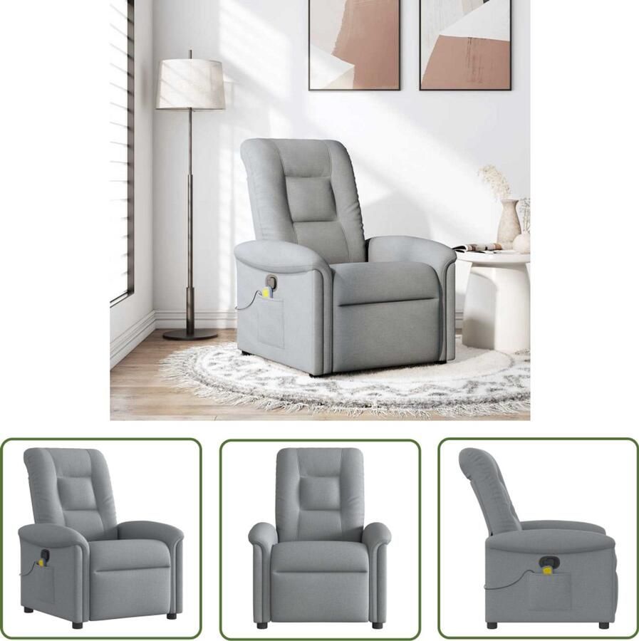 VidaXL Massagestoel verstelbaar stof lichtgrijs Massagestoel Relaxstoel Ergonomische Stoel Elektrische Massage Lounge Stoel