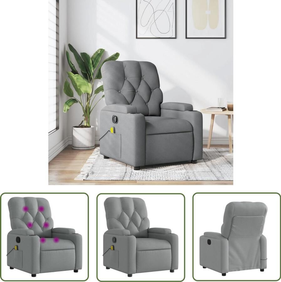 The Living Store Massagestoel verstelbaar stof lichtgrijs Massagestoel Relaxstoel Loungestoel Elektrische Massage Ergonomische Stoel