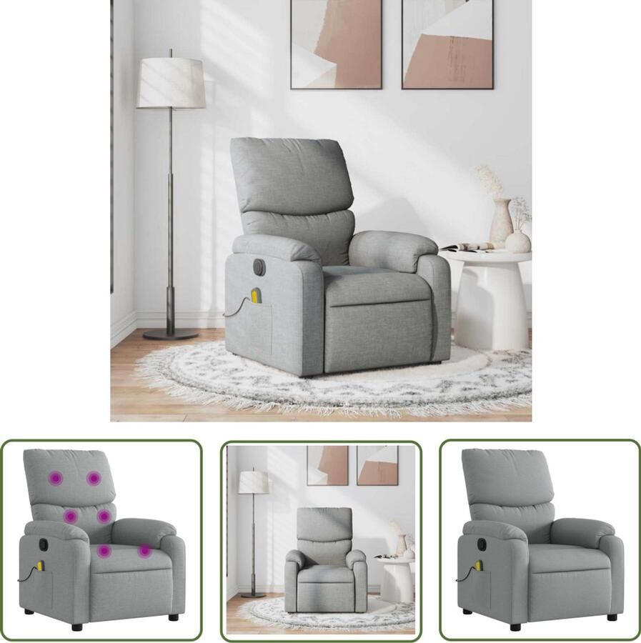 VidaXL Massagestoel verstelbaar stof lichtgrijs Massagestoel Relaxstoel Ergonomische Stoel Lounge Stoel Grijs