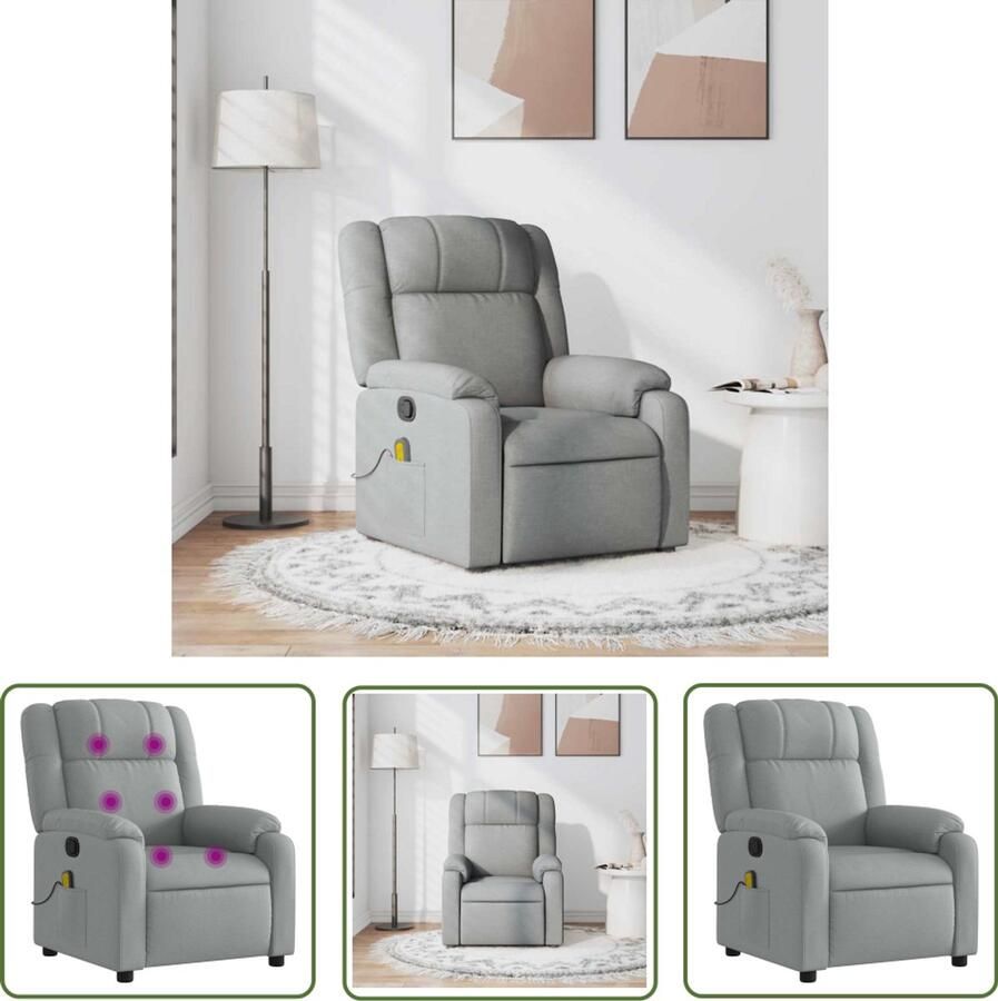 The Living Store Massagestoel verstelbaar stof lichtgrijs Massagestoel Ergonomische Stoel Relaxstoel Lounge Stoel Elektrische Massage