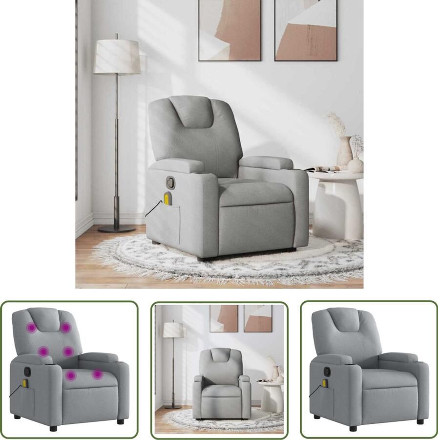 The Living Store Massagestoel verstelbaar stof lichtgrijs Massagestoel Verstelbare Stoel Lounge Stoel Relaxstoel Elektrische Massage - Foto 3