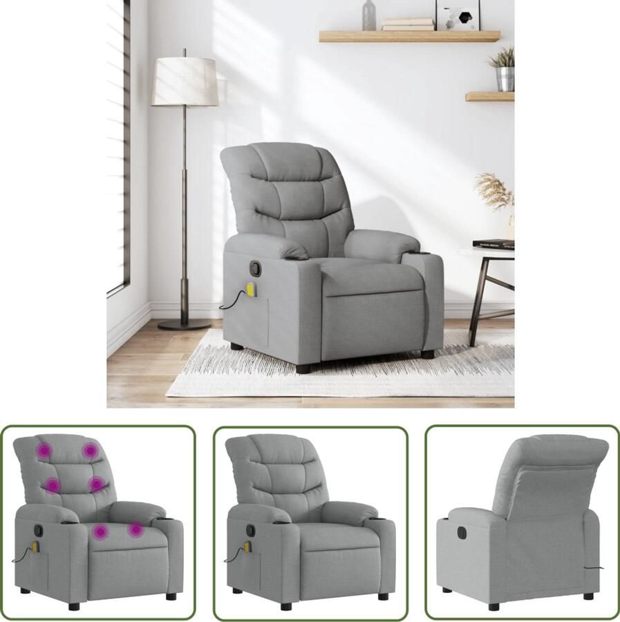 VidaXL Massagestoel verstelbaar stof lichtgrijs Massagestoel Relaxstoel Lounge Stoel Elektrische Massage Wellnessstoelen