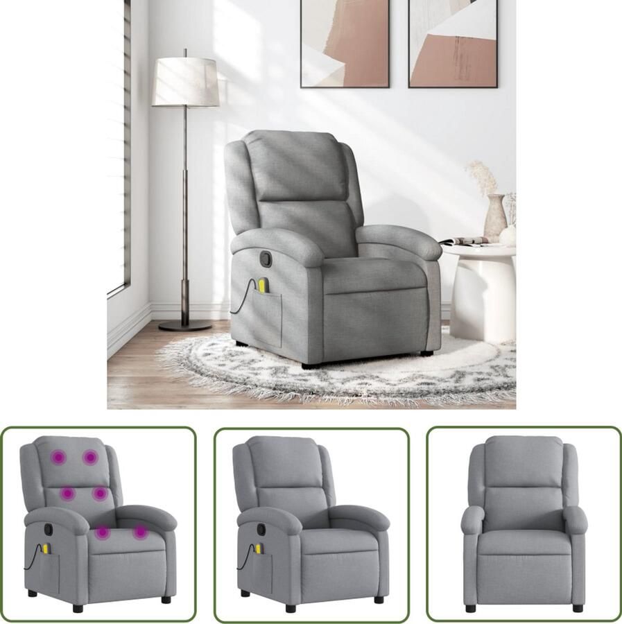 The Living Store Massagestoel verstelbaar stof lichtgrijs Massagestoel Ergonomische Stoel Relaxstoel Lounge Stoel Elektrische Massage - Foto 2