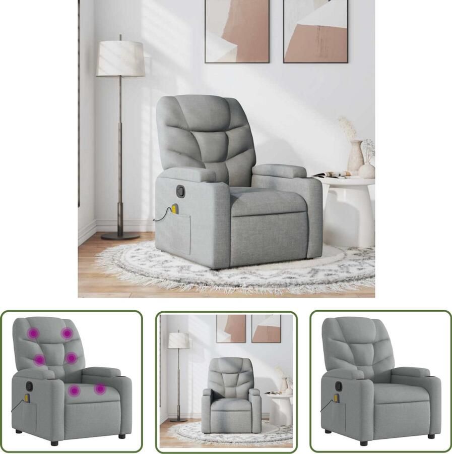 The Living Store Massagestoel verstelbaar stof lichtgrijs Massagestoel Ergonomische Stoel Relaxstoel Lounge Stoel Elektrische Massage
