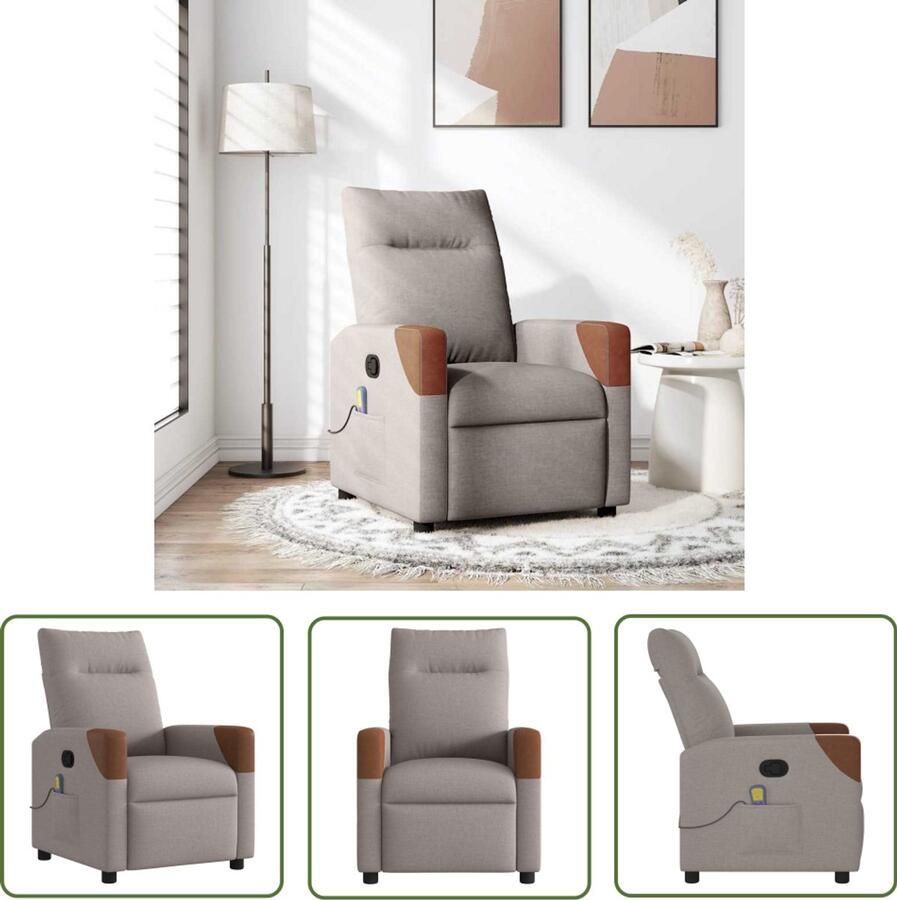 VidaXL Relaxstoel Massagestoel verstelbaar stof taupe Lounge Stoel Elektrische Massage Zitzak