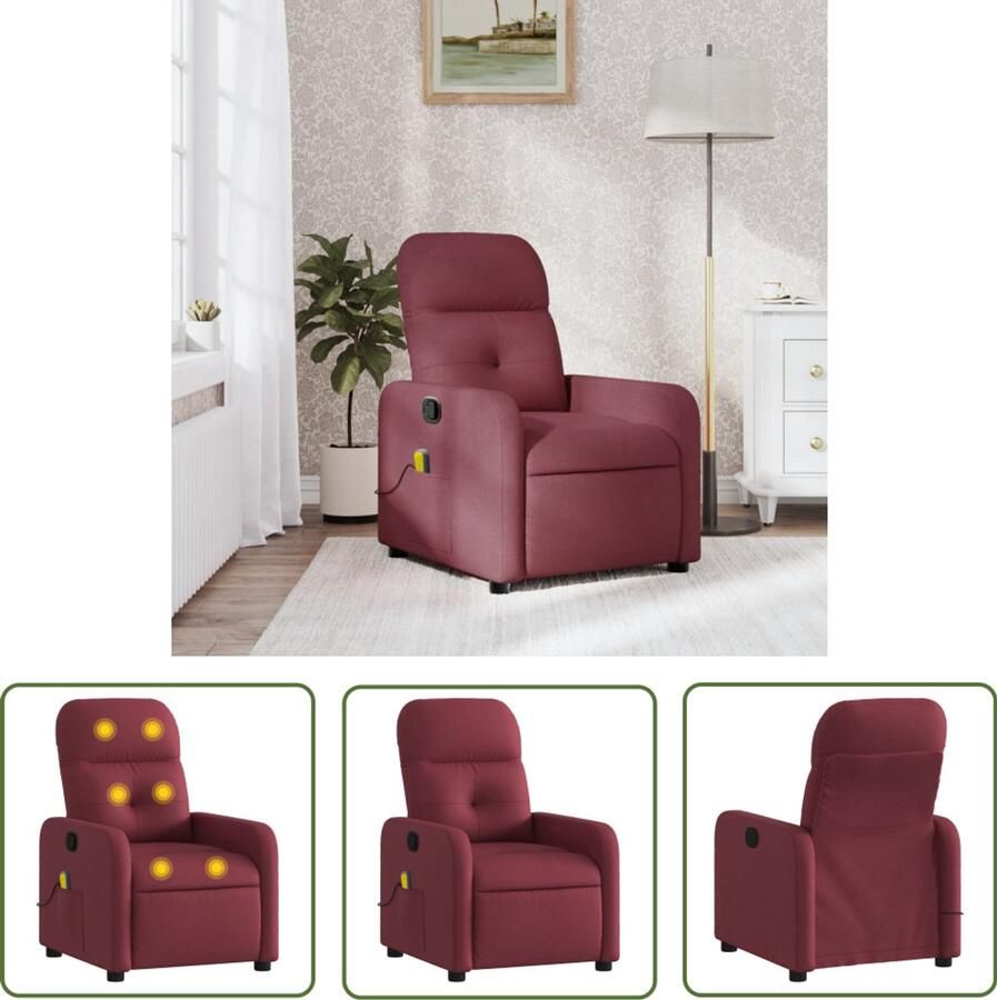 The Living Store Massagestoel verstelbaar stof wijnrood Massagestoel Lounge Stoel Relaxstoel Elektrische Massage Ergonomische Stoel