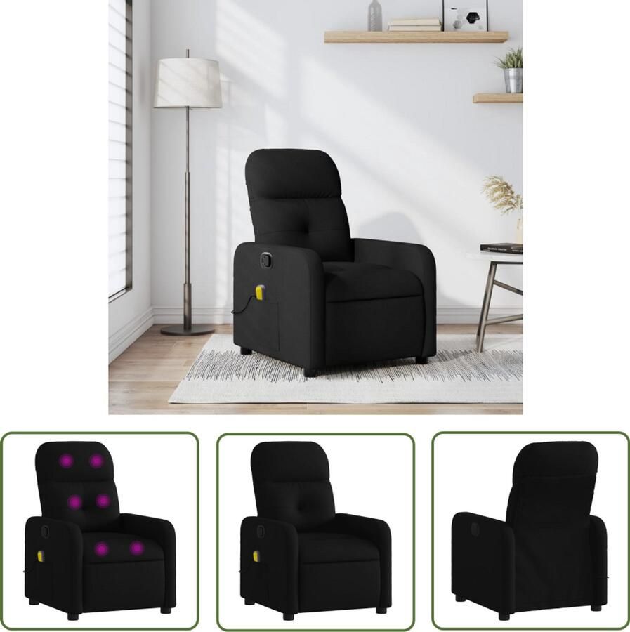 The Living Store Massagestoel verstelbaar stof zwart Massagestoel Relaxstoel Comfortstoeltje Elektrische Massage Verstelbare Stoel