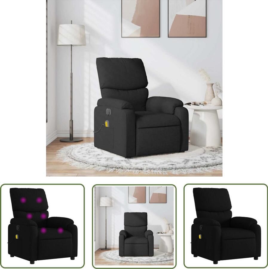 VidaXL Massagestoel verstelbaar stof zwart Massagestoel Relaxstoel Ergonomische Stoel Elektrische Massage Zitzak