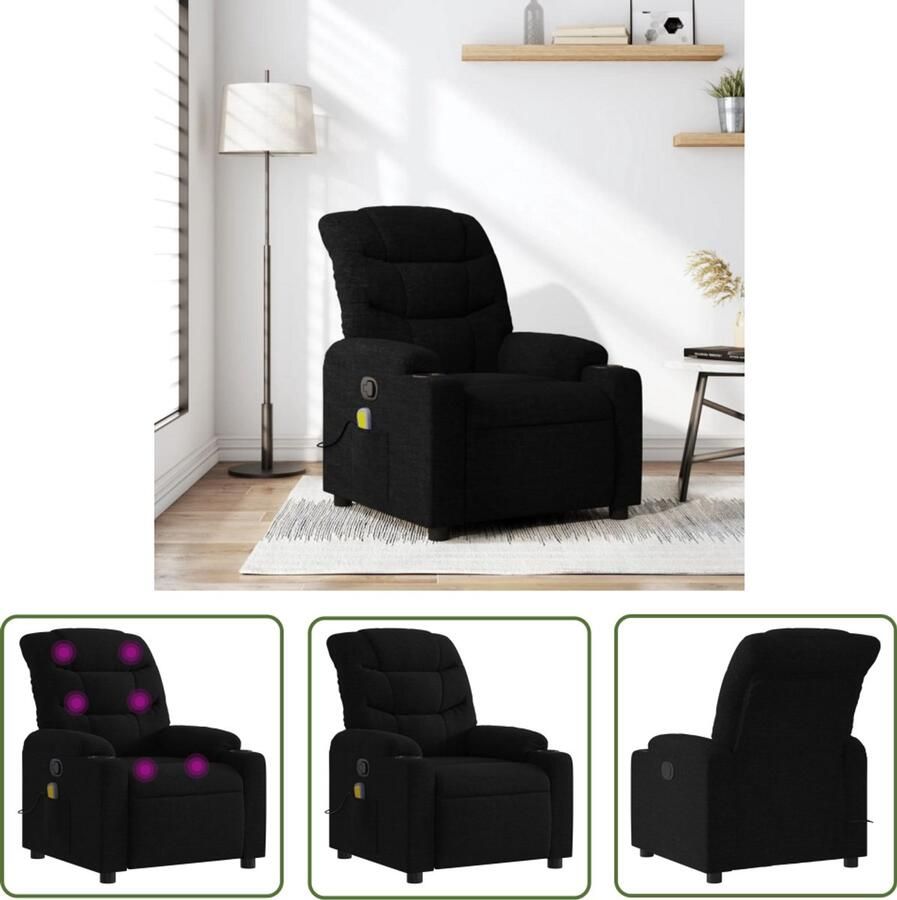 The Living Store Massagestoel verstelbaar stof zwart Massagestoel Ergonomische Stoel Relaxstoel Lounge Stoel Elektrische Massage