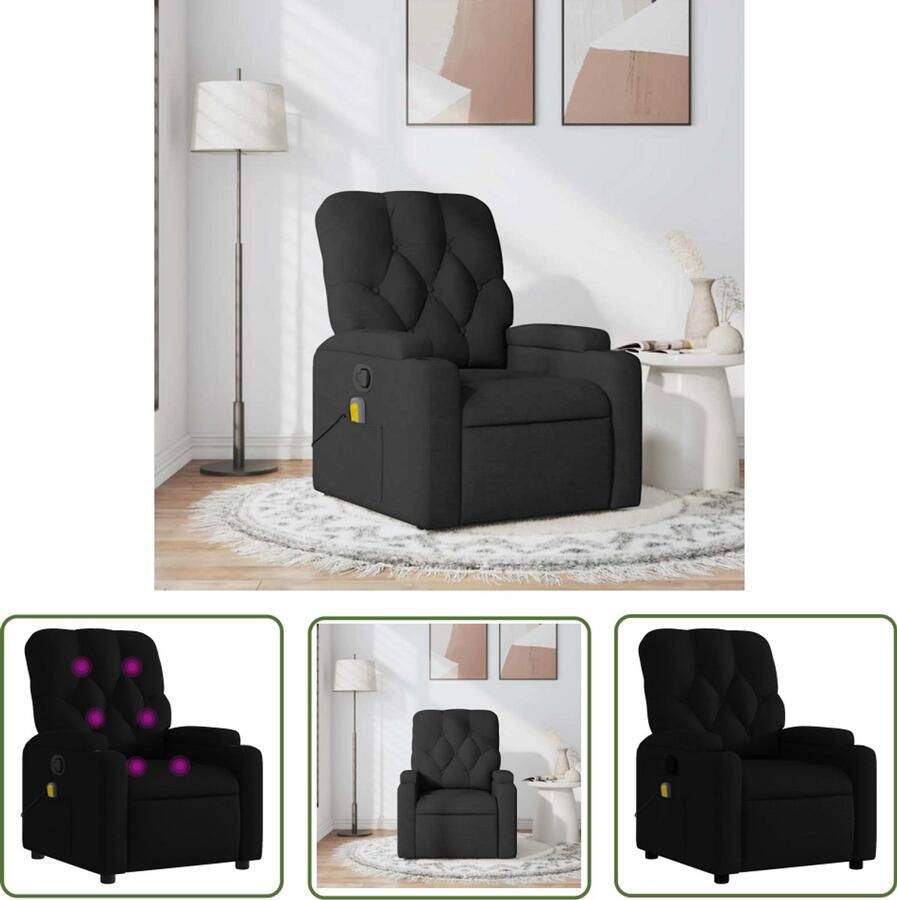 The Living Store Massagestoel verstelbaar stof zwart Massagestoel Relaxstoel Ergonomische Stoel Lounge Stoel Elektrische Massage - Foto 2