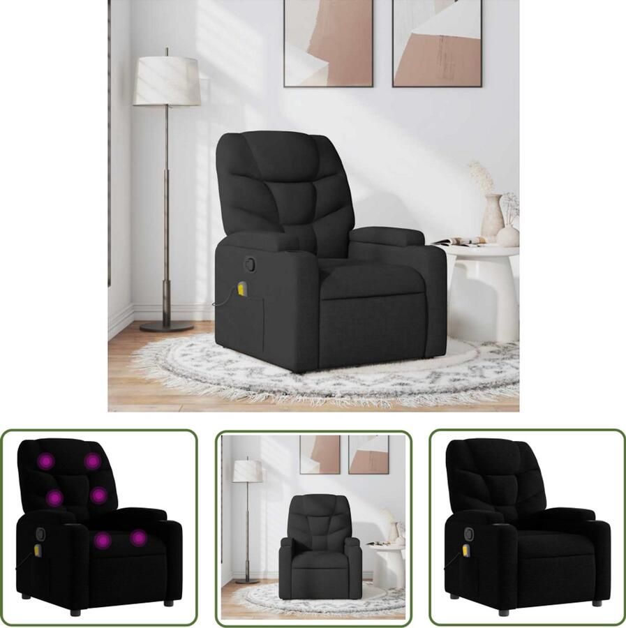 The Living Store Massagestoel verstelbaar stof zwart Massagestoel Relaxstoel Loungestoel Elektrische Massage Ergonomische Stoel - Foto 2