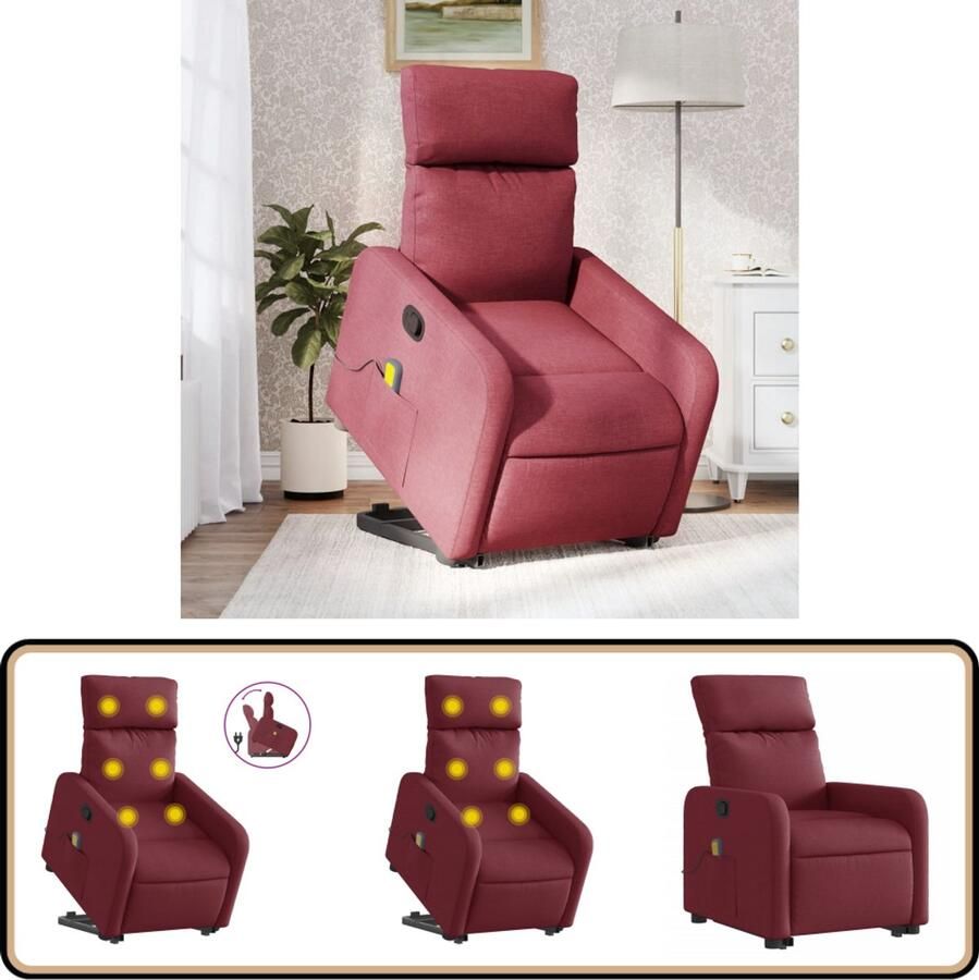 VidaXL Relaxstoel met massagefunctie Wijnrood Verstelbaar Sta-op-massagefauteuil Sta-op-massagefauteuils Sta-op Fauteuil Sta-op- En Ligstoel Verstelbaar