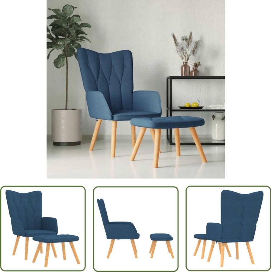 VidaXL Relaxstoel met voetenbank blauw Relaxstoel Lounge Stoel Zitzak Fauteuils Loungestoel Tuinmeubilair Buiten Meubels