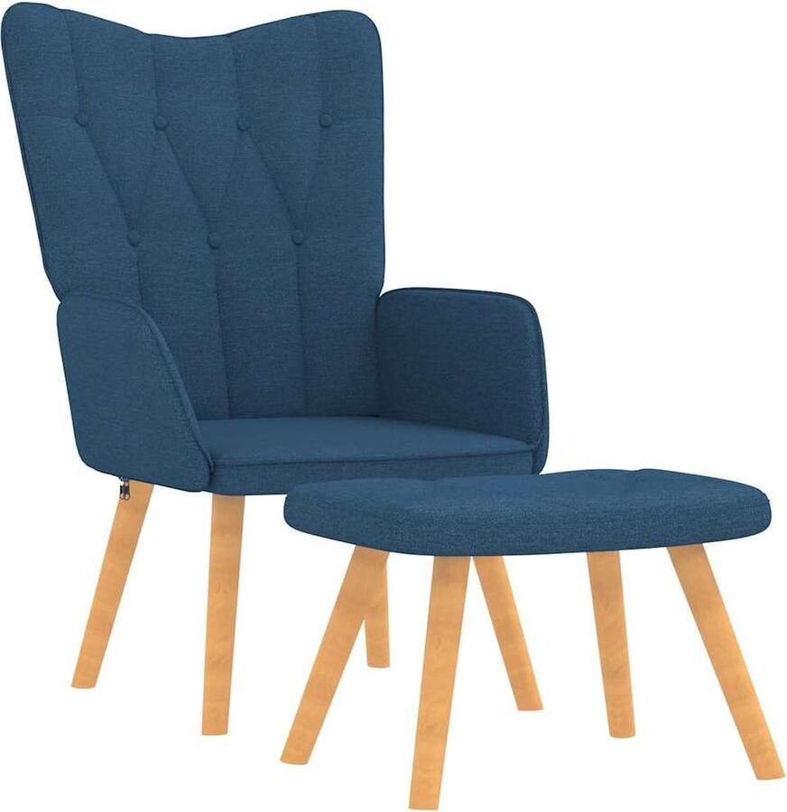 VidaXL Relaxstoel met voetenbank blauw Relaxstoel Lounge Stoel Zitzak Fauteuils Loungestoel Tuinmeubilair Buiten Meubels - Foto 2