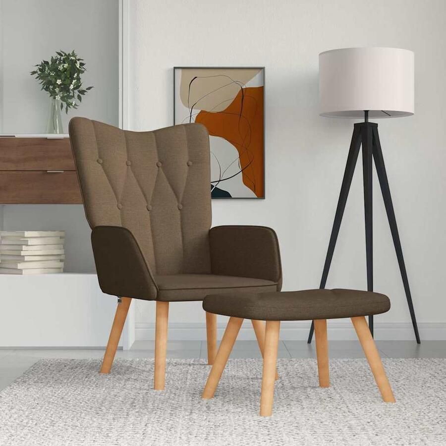 VidaXL Relaxstoel met voetenbank Bruin Stof Relax Fauteuil Bruine Fauteuils Lounge Stoel Comfortabele Stoel Salontafel Huiskamer Meubels Eetkamerstoelen Moderne Stoel Luxe Stoel Lederlook Stoel Vloerzeil - Foto 2