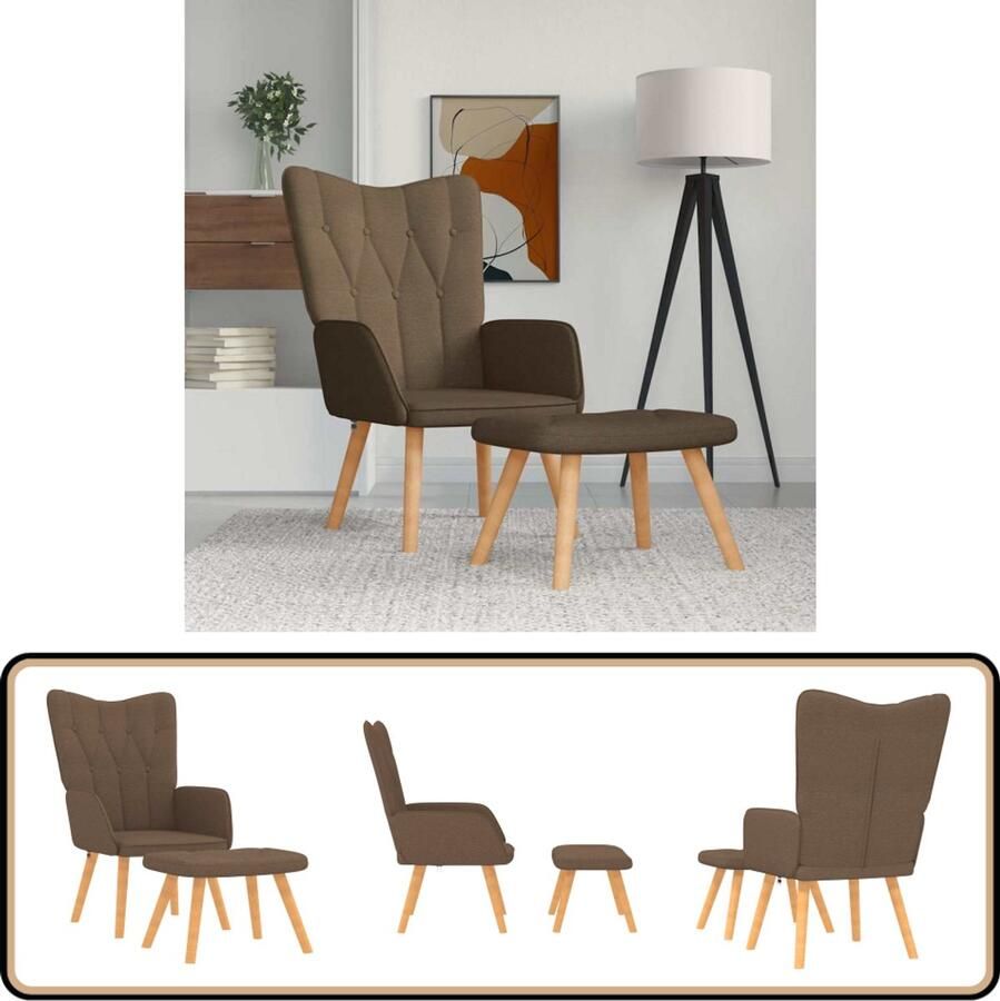 The Living Store Relaxstoel met voetenbank stof bruin Relax Fauteuil Bruine Fauteuils Lounge Stoel Comfortabele Stoel Eetkamerstoelen