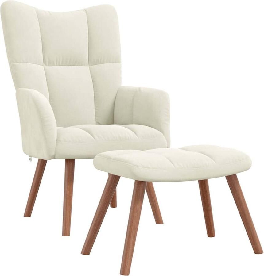 VidaXL Relaxstoel met voetenbank crèmewit fluweel Relaxfauteuil Lounge Stoel Fluweel Stoel Creme Wit Meubilair Salontafel Zitzak - Foto 2