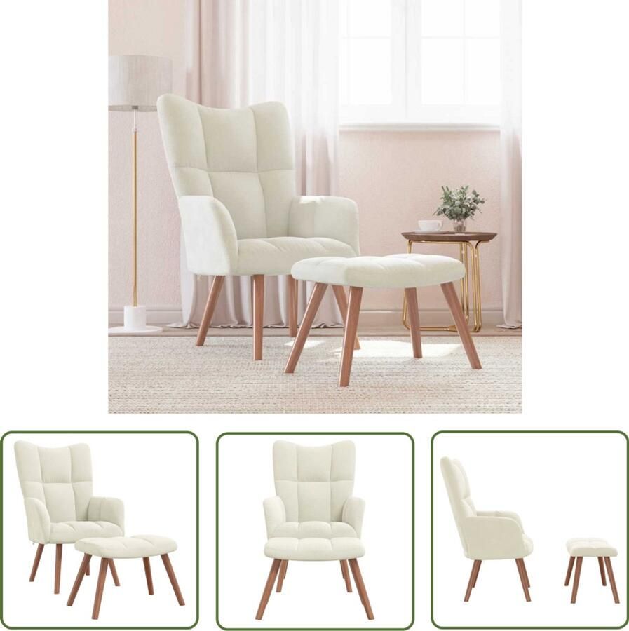 VidaXL Relaxstoel met voetenbank crèmewit fluweel Relaxfauteuil Lounge Stoel Fluweel Stoel Creme Wit Meubilair Salontafel Zitzak