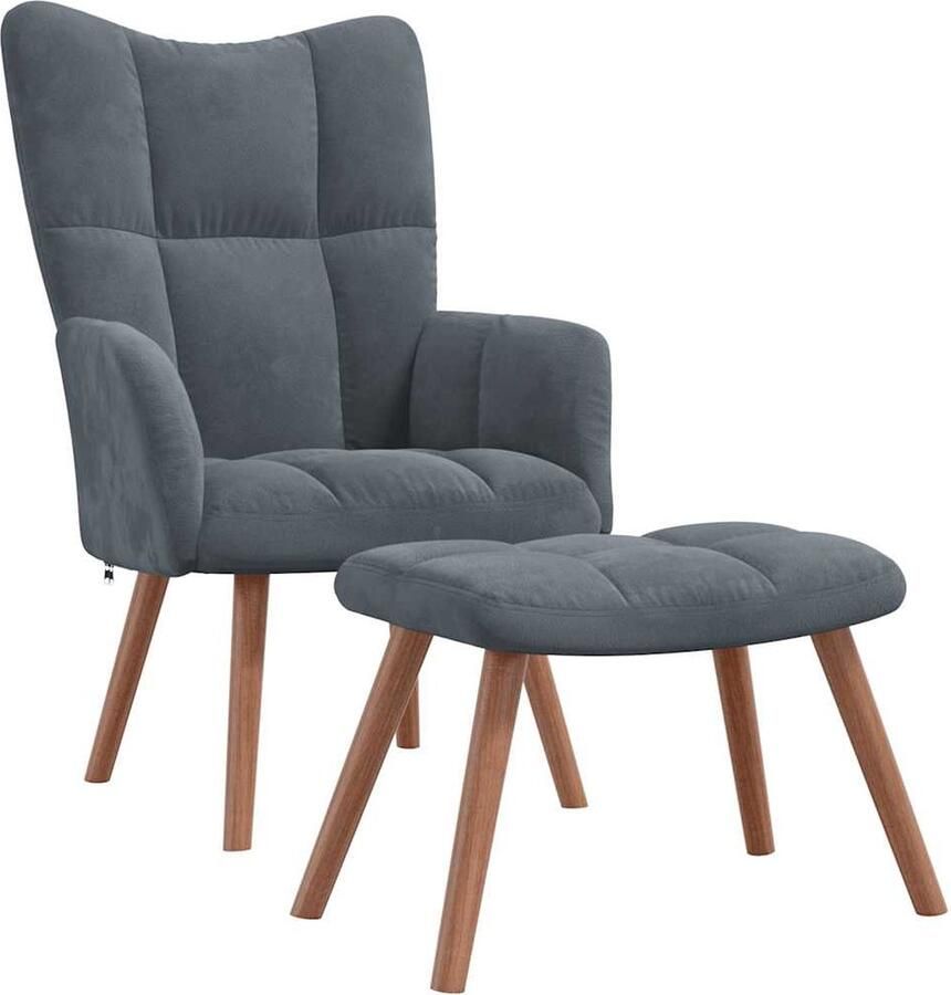 VidaXL Relaxstoel met voetenbank donkergrijs Relaxfauteuil Lounge Stoel Fluweel Stoel Grijs Meubilair Salontafel - Foto 2