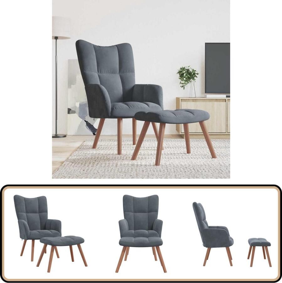 VidaXL Relaxstoel met voetenbank donkergrijs Relaxfauteuil Lounge Stoel Fluweel Stoel Grijs Meubilair Salontafel