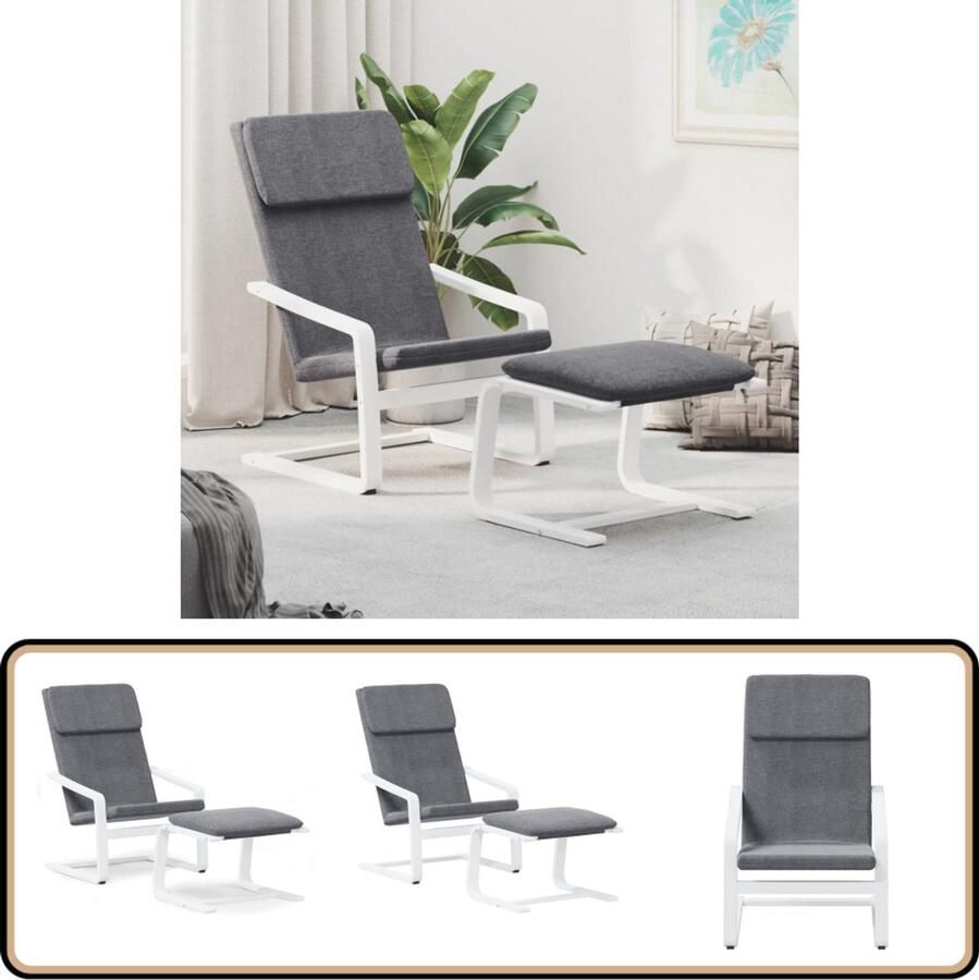 VidaXL Relaxstoel met voetenbank Donkergrijs Stof Relaxstoel Fauteuil Loungestoel Zitcomfort Houten Frame