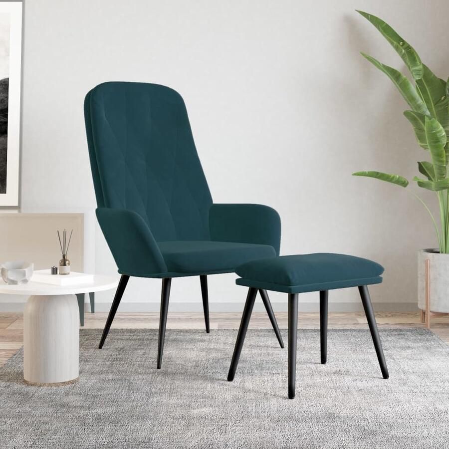 VidaXL Relaxstoel met voetenbank fluweel blauw - Foto 2