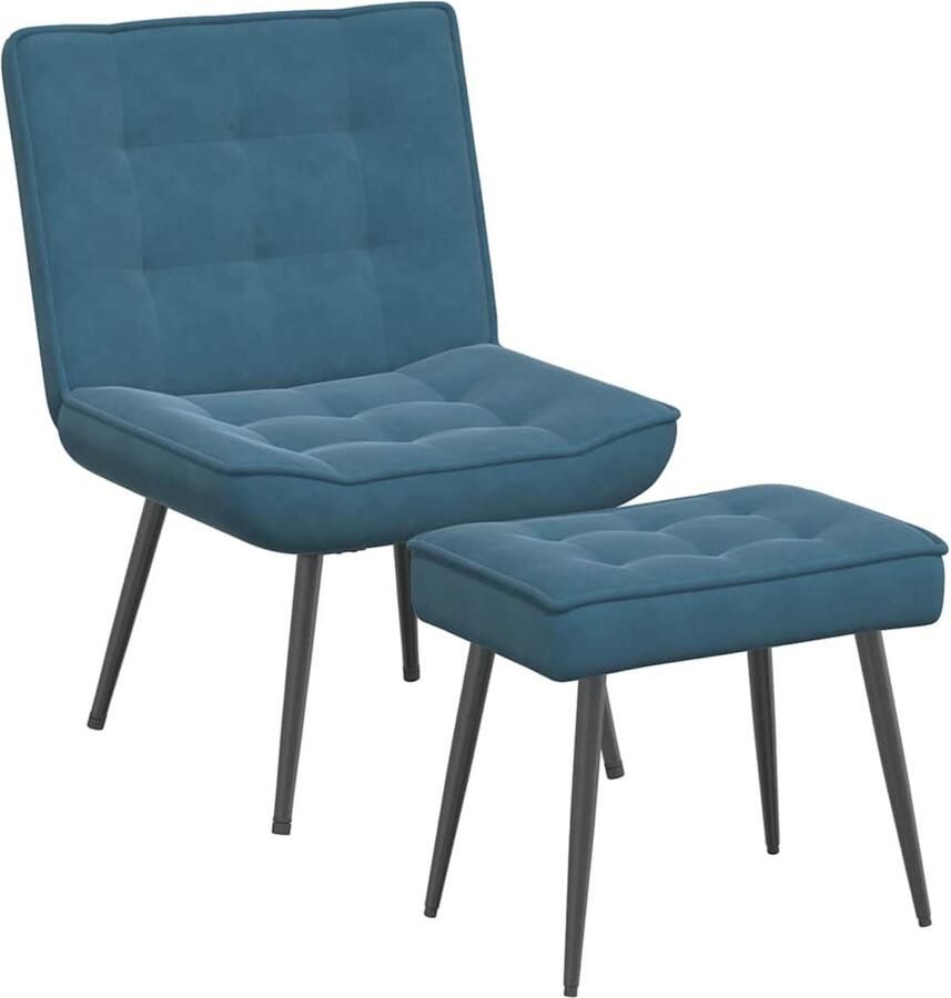 VidaXL Relaxstoel Met Voetenbank Relaxstoelen Met Voetenbank Stoel Relaxstoel met voetenbank fluweel blauw - Foto 2