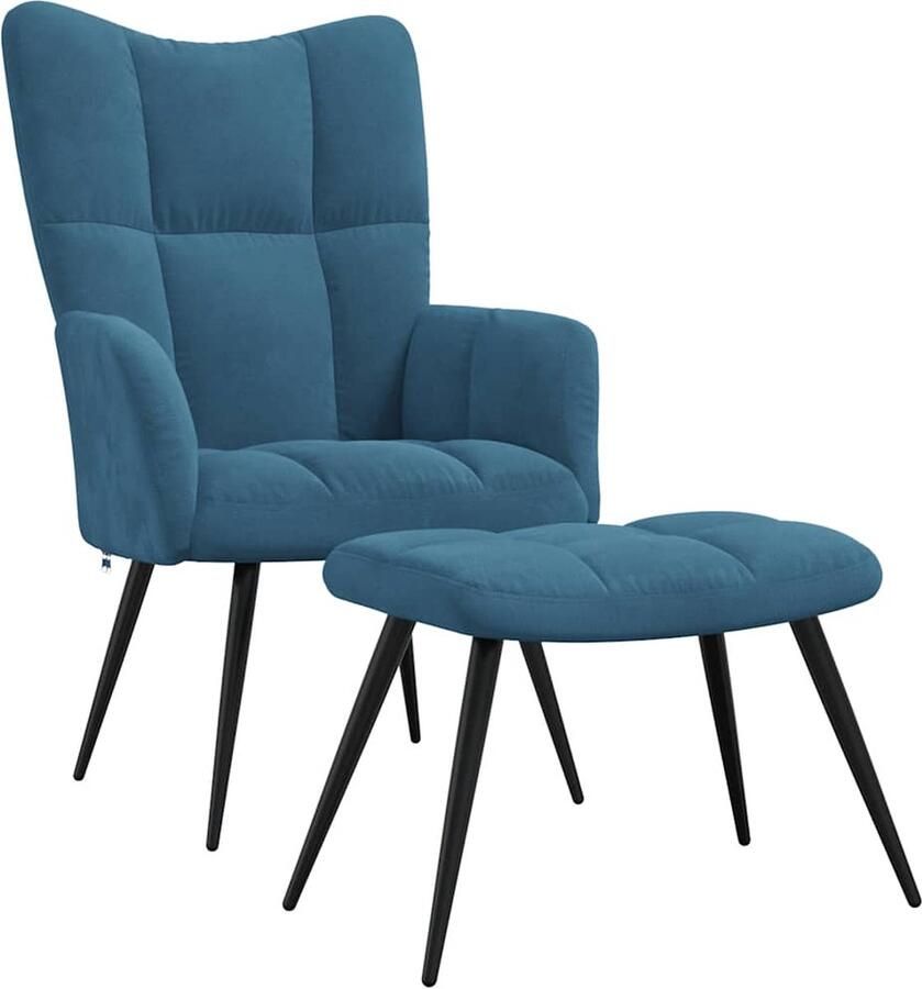 VidaXL Relaxstoel met voetenbank fluweel blauw Relaxfauteuil Lounge Stoel Fluweel Stoel Blauwe Stoel Comfortabele Stoel Salontafel - Foto 2