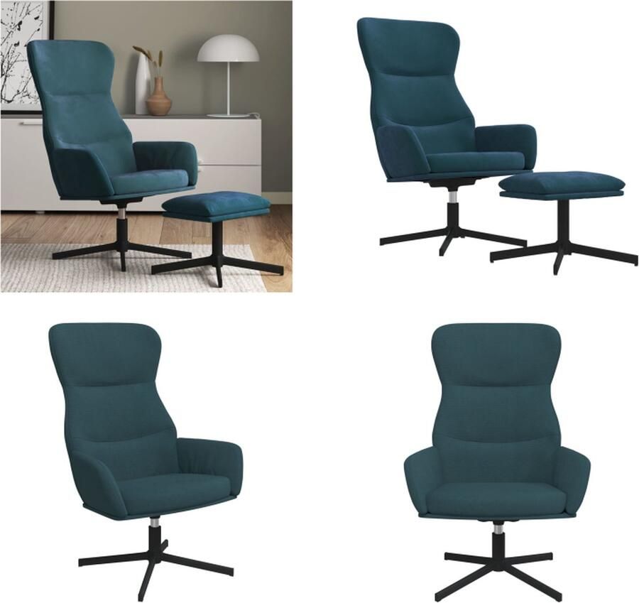VidaXL Relaxstoel met voetenbank fluweel blauw Relaxstoel Met Voetenbank Relaxstoelen Met Voetenbanken Zetel Met Voetenbankje Relaxstoel - Foto 2