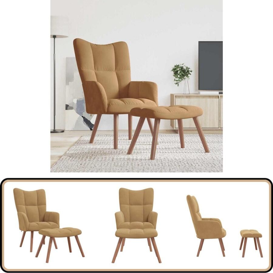 VidaXL Relaxstoel met voetenbank Fluweel Bruin Relaxfauteuil Bruine Fauteuils Velvet Bank Lounge Stoel Comfortabele Stoel