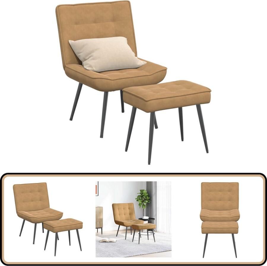 VidaXL Relaxstoel met voetenbank Fluweel Bruin Relaxfauteuil Lounge Stoel Fluweel Fauteuil Bruine Fauteuil Loungestoel
