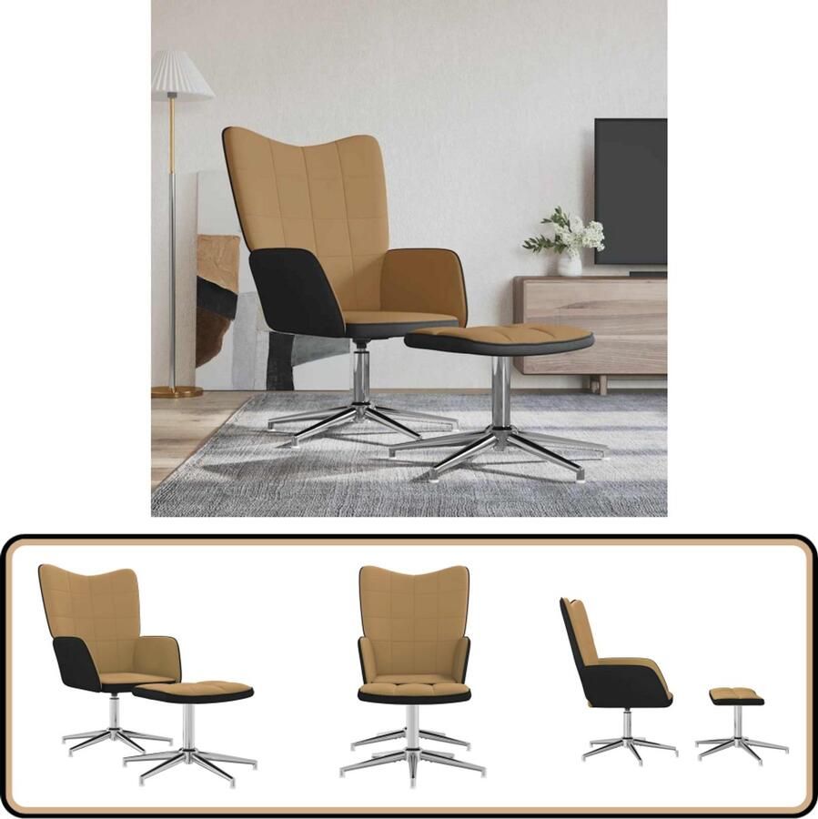 VidaXL Relaxstoel met voetenbank Fluweel Bruin Relaxstoel Fauteuils Lounge Chair Bruin Meubilair Velvet Meubel Pvc Meubel Metalen Frame Comfortabele Stoel