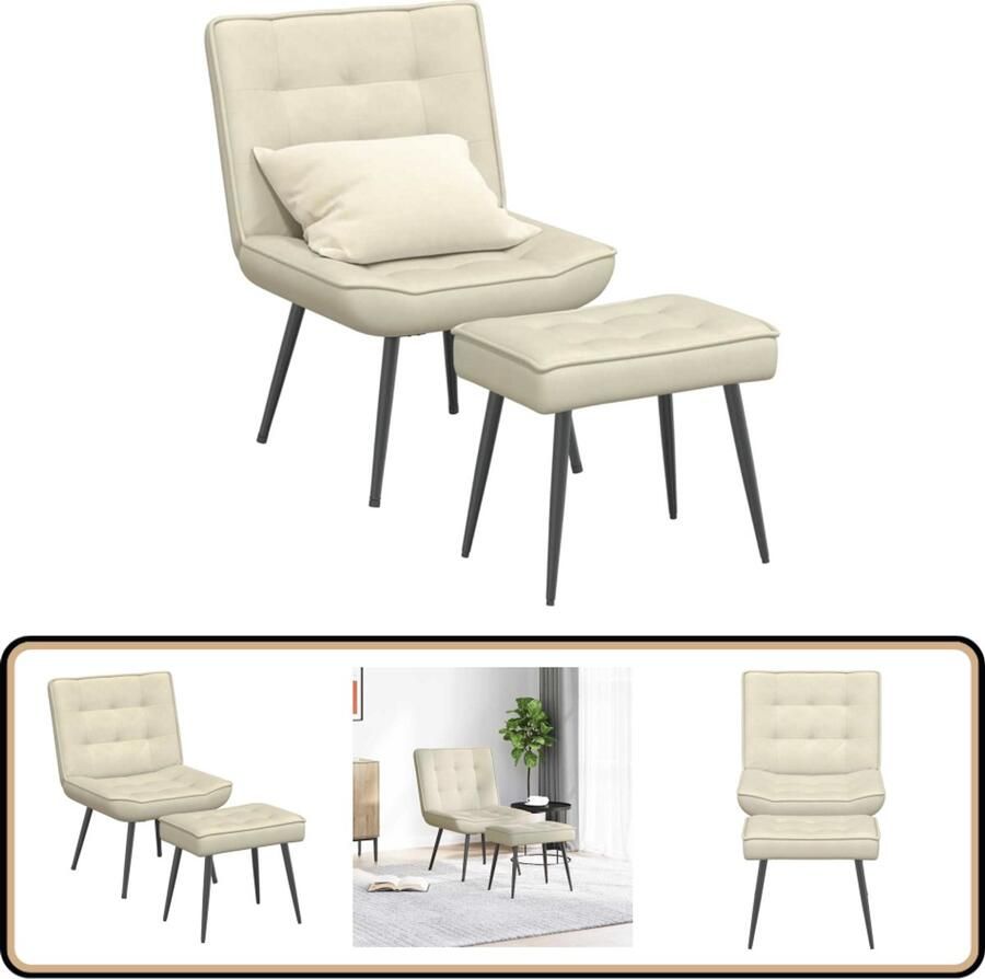 VidaXL Relaxstoel met voetenbank Fluweel crème Relaxfauteuil Fauteuil Loungestoel Fluweel Cremekleurige Stoel